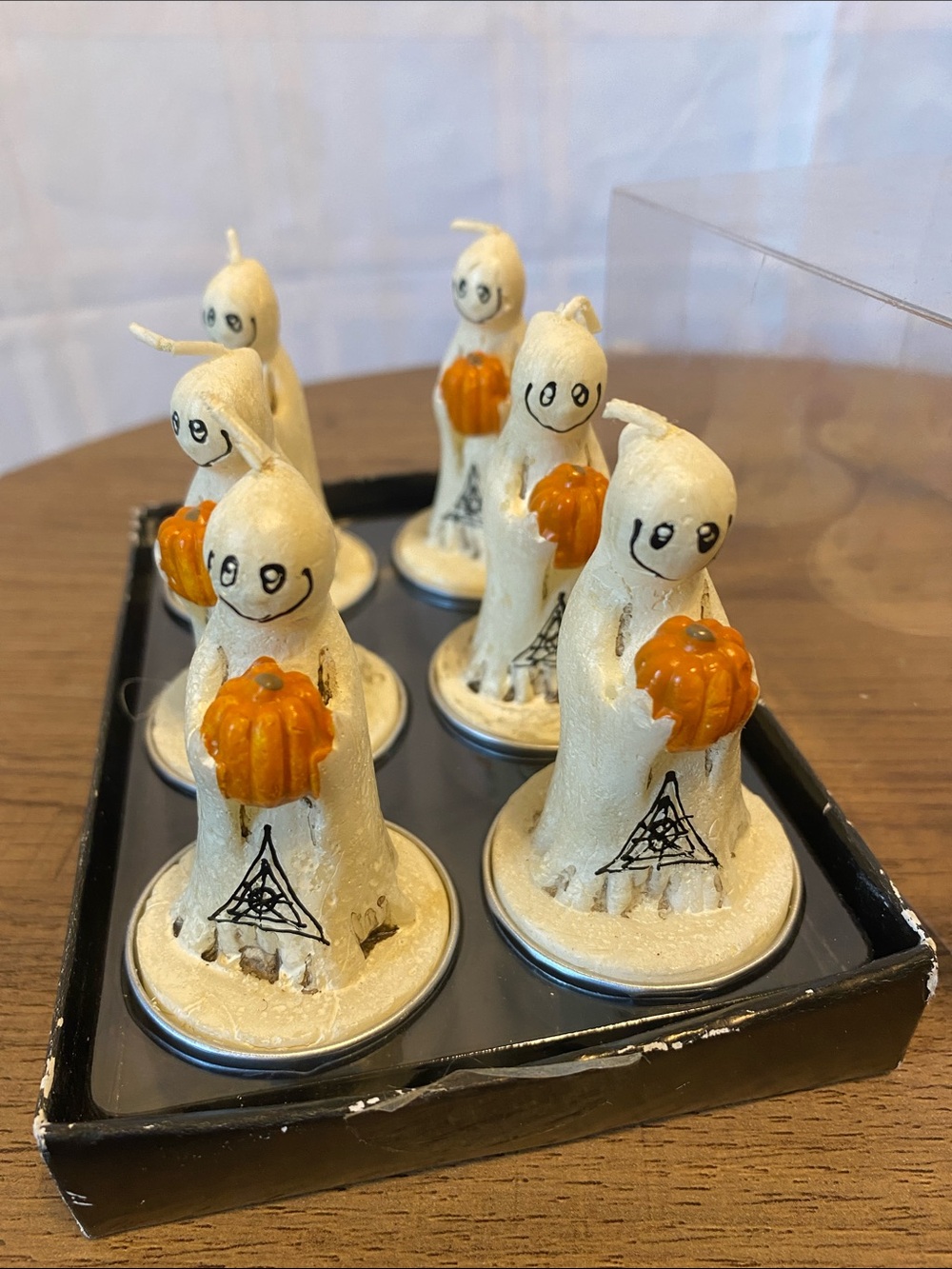 6 Halloween White Ghost and Pumpkin Tea Light Candles Set Home Decor